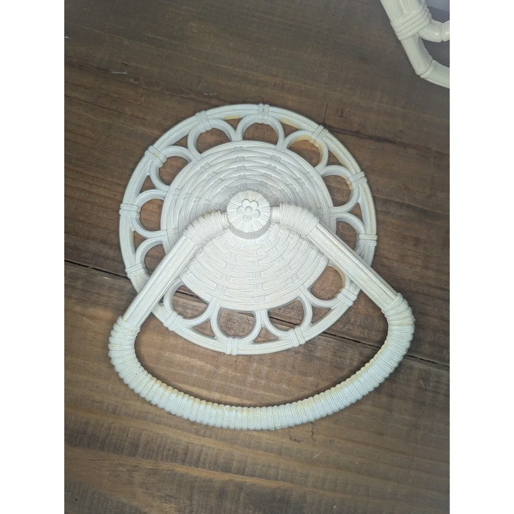 Homco Vintage Faux Bamboo Mirror and 2 Wall Towel‎ Holder White 1970s 1980s USA